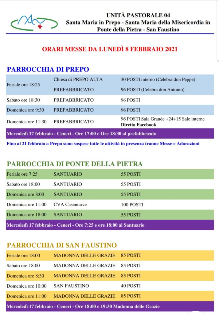 2021.02.08 Calendario Messe dal 8 febbraio 2021